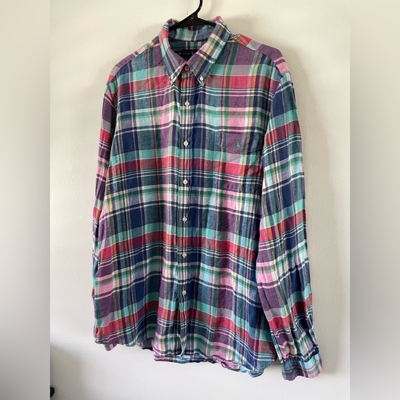 Ralph Lauren Other - Ralph Lauren 100% Linen Plaid Button Down Shirt Mens Size XL